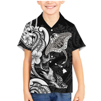 Hawaiian Manta Rays Family Matching Mermaid Dress and Hawaiian Shirt Tribal Hibiscus Polynesian Tattoos Black Color - Polynesian Pride