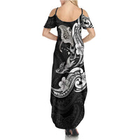 Hawaiian Manta Rays Family Matching Summer Maxi Dress and Hawaiian Shirt Tribal Hibiscus Polynesian Tattoos Black Color - Polynesian Pride