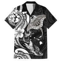Hawaiian Manta Rays Family Matching Tank Maxi Dress and Hawaiian Shirt Tribal Hibiscus Polynesian Tattoos Black Color - Polynesian Pride
