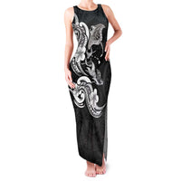 Hawaiian Manta Rays Family Matching Tank Maxi Dress and Hawaiian Shirt Tribal Hibiscus Polynesian Tattoos Black Color - Polynesian Pride