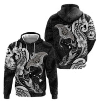 Hawaiian Manta Rays Hoodie Tribal Hibiscus Polynesian Tattoos Black Color - Polynesian Pride