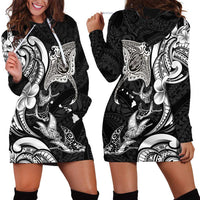 Hawaiian Manta Rays Hoodie Dress Tribal Hibiscus Polynesian Tattoos Black Color - Polynesian Pride