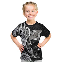 Hawaiian Manta Rays Kid T Shirt Tribal Hibiscus Polynesian Tattoos Black Color - Polynesian Pride