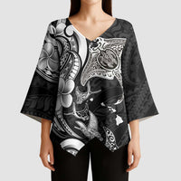 Hawaiian Manta Rays Kimono Sleeve Blouse Tribal Hibiscus Polynesian Tattoos Black Color - Polynesian Pride