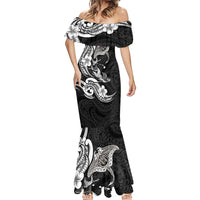 Hawaiian Manta Rays Mermaid Dress Tribal Hibiscus Polynesian Tattoos Black Color - Polynesian Pride