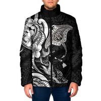 Hawaiian Manta Rays Padded Jacket Tribal Hibiscus Polynesian Tattoos Black Color - Polynesian Pride