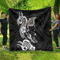 Hawaiian Manta Rays Quilt Tribal Hibiscus Polynesian Tattoos Black Color - Polynesian Pride