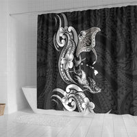 Hawaiian Manta Rays Shower Curtain Tribal Hibiscus Polynesian Tattoos Black Color - Polynesian Pride