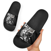Hawaiian Manta Rays Slide Sandals Tribal Hibiscus Polynesian Tattoos Black Color - Polynesian Pride