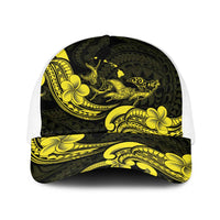 Hawaiian Manta Rays Baseball Net Cap Tribal Hibiscus Polynesian Tattoos Yellow Color LT03 One Size White Yellow - Polynesian Pride