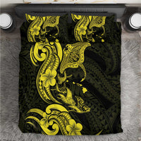 Hawaiian Manta Rays Bedding Set Tribal Hibiscus Polynesian Tattoos Yellow Color - Polynesian Pride
