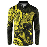 Hawaiian Manta Rays Button Sweatshirt Tribal Hibiscus Polynesian Tattoos Yellow Color LT03 Yellow - Polynesian Pride