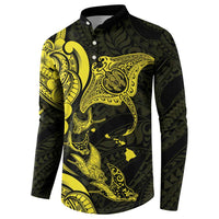 Hawaiian Manta Rays Button Sweatshirt Tribal Hibiscus Polynesian Tattoos Yellow Color LT03 - Polynesian Pride