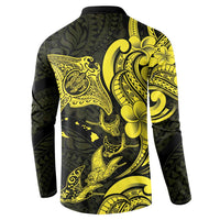Hawaiian Manta Rays Button Sweatshirt Tribal Hibiscus Polynesian Tattoos Yellow Color LT03 - Polynesian Pride
