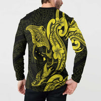 Hawaiian Manta Rays Button Sweatshirt Tribal Hibiscus Polynesian Tattoos Yellow Color LT03 - Polynesian Pride