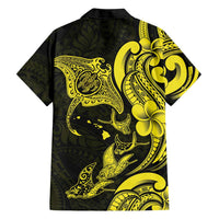 Hawaiian Manta Rays Family Matching Long Sleeve Bodycon Dress and Hawaiian Shirt Tribal Hibiscus Polynesian Tattoos Yellow Color - Polynesian Pride