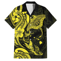 Hawaiian Manta Rays Family Matching Mermaid Dress and Hawaiian Shirt Tribal Hibiscus Polynesian Tattoos Yellow Color - Polynesian Pride