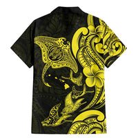 Hawaiian Manta Rays Family Matching Mermaid Dress and Hawaiian Shirt Tribal Hibiscus Polynesian Tattoos Yellow Color - Polynesian Pride