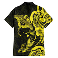 Hawaiian Manta Rays Family Matching Off The Shoulder Long Sleeve Dress and Hawaiian Shirt Tribal Hibiscus Polynesian Tattoos Yellow Color - Polynesian Pride