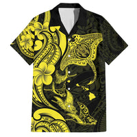 Hawaiian Manta Rays Family Matching Off Shoulder Maxi Dress and Hawaiian Shirt Tribal Hibiscus Polynesian Tattoos Yellow Color - Polynesian Pride