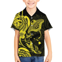 Hawaiian Manta Rays Family Matching Off Shoulder Maxi Dress and Hawaiian Shirt Tribal Hibiscus Polynesian Tattoos Yellow Color - Polynesian Pride