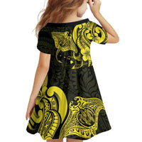 Hawaiian Manta Rays Family Matching Off Shoulder Short Dress and Hawaiian Shirt Tribal Hibiscus Polynesian Tattoos Yellow Color - Polynesian Pride