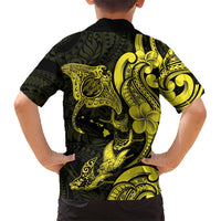 Hawaiian Manta Rays Family Matching Tank Maxi Dress and Hawaiian Shirt Tribal Hibiscus Polynesian Tattoos Yellow Color - Polynesian Pride