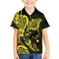 Hawaiian Manta Rays Hawaiian Shirt Tribal Hibiscus Polynesian Tattoos Yellow Color - Polynesian Pride