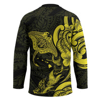Hawaiian Manta Rays Hockey Jersey Tribal Hibiscus Polynesian Tattoos Yellow Color - Polynesian Pride
