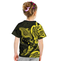 Hawaiian Manta Rays Kid T Shirt Tribal Hibiscus Polynesian Tattoos Yellow Color - Polynesian Pride