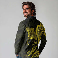 Hawaiian Manta Rays Long Sleeve Polo Shirt Tribal Hibiscus Polynesian Tattoos Yellow Color - Polynesian Pride