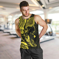 Hawaiian Manta Rays Men Tank Top Tribal Hibiscus Polynesian Tattoos Yellow Color - Polynesian Pride