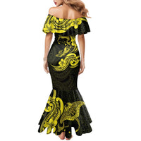 Hawaiian Manta Rays Mermaid Dress Tribal Hibiscus Polynesian Tattoos Yellow Color - Polynesian Pride
