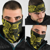 Hawaiian Manta Rays Neck Gaiter Tribal Hibiscus Polynesian Tattoos Yellow Color - Polynesian Pride