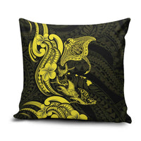 Hawaiian Manta Rays Pillow Cover Tribal Hibiscus Polynesian Tattoos Yellow Color - Polynesian Pride