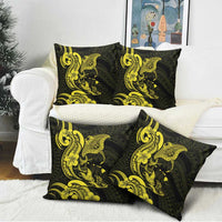 Hawaiian Manta Rays Pillow Cover Tribal Hibiscus Polynesian Tattoos Yellow Color - Polynesian Pride