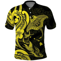 Hawaiian Manta Rays Polo Shirt Tribal Hibiscus Polynesian Tattoos Yellow Color LT03 Yellow - Polynesian Pride