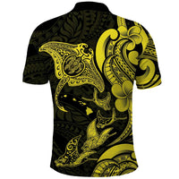 Hawaiian Manta Rays Polo Shirt Tribal Hibiscus Polynesian Tattoos Yellow Color LT03 - Polynesian Pride