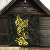 Hawaiian Manta Rays Quilt Tribal Hibiscus Polynesian Tattoos Yellow Color - Polynesian Pride