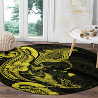 Hawaiian Manta Rays Round Carpet Tribal Hibiscus Polynesian Tattoos Yellow Color - Polynesian Pride