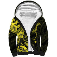 Hawaiian Manta Rays Sherpa Hoodie Tribal Hibiscus Polynesian Tattoos Yellow Color - Polynesian Pride