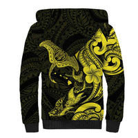 Hawaiian Manta Rays Sherpa Hoodie Tribal Hibiscus Polynesian Tattoos Yellow Color - Polynesian Pride