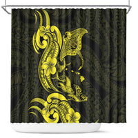 Hawaiian Manta Rays Shower Curtain Tribal Hibiscus Polynesian Tattoos Yellow Color - Polynesian Pride