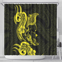 Hawaiian Manta Rays Shower Curtain Tribal Hibiscus Polynesian Tattoos Yellow Color - Polynesian Pride