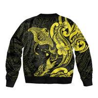Hawaiian Manta Rays Sleeve Zip Bomber Jacket Tribal Hibiscus Polynesian Tattoos Yellow Color - Polynesian Pride