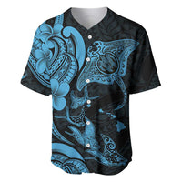 Hawaiian Manta Rays Baseball Jersey Tribal Hibiscus Polynesian Tattoos Blue Color LT03 Blue - Polynesian Pride