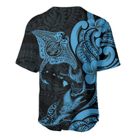 Hawaiian Manta Rays Baseball Jersey Tribal Hibiscus Polynesian Tattoos Blue Color LT03 - Polynesian Pride