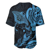 Hawaiian Manta Rays Baseball Jersey Tribal Hibiscus Polynesian Tattoos Blue Color - Polynesian Pride