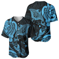 Hawaiian Manta Rays Baseball Jersey Tribal Hibiscus Polynesian Tattoos Blue Color LT03 - Polynesian Pride