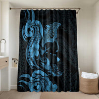 Hawaiian Manta Rays Bathroom Set Tribal Hibiscus Polynesian Tattoos Blue Color - Polynesian Pride